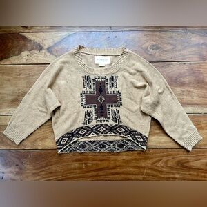 Obey Propaganda Women’s XS Aztec Beige Pullover Slight Crop Batwing Sweater XS